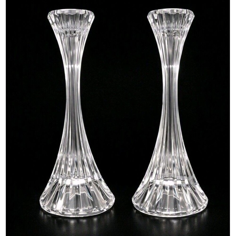 2 Vintage Mikasa Park Lane Crystal Taper Candlestick Holders 8"